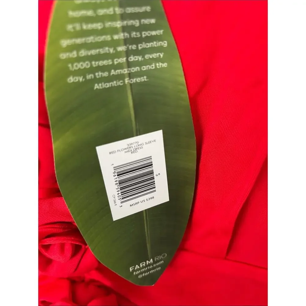 FARM RIO Brazilian Romance Red Flowers Midi Dress - Picture 8 of 9